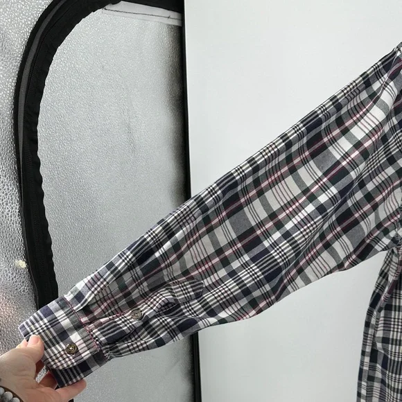 VTG Western Rugged Streetwear Izod Navy/White Plaid Button Down FlannelShirt SzM - Picture 9 of 12